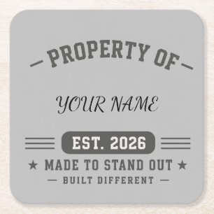 Personalized Property Of Name – Varsity Style Cust Square Paper Coaster