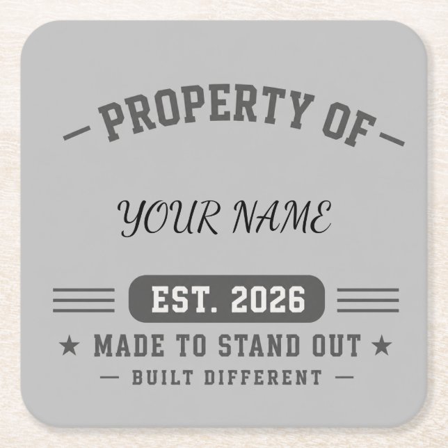 Personalized Property Of Name – Varsity Style Cust Square Paper Coaster (Front)