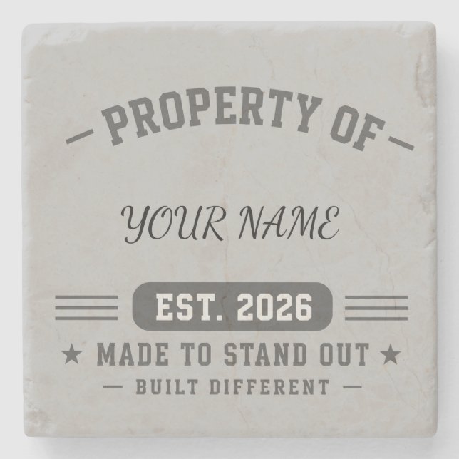 Personalized Property Of Name – Varsity Style Cust Stone Coaster (Front)