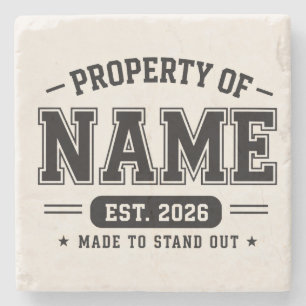 Personalized Property Of Name – Varsity Style Cust Stone Coaster