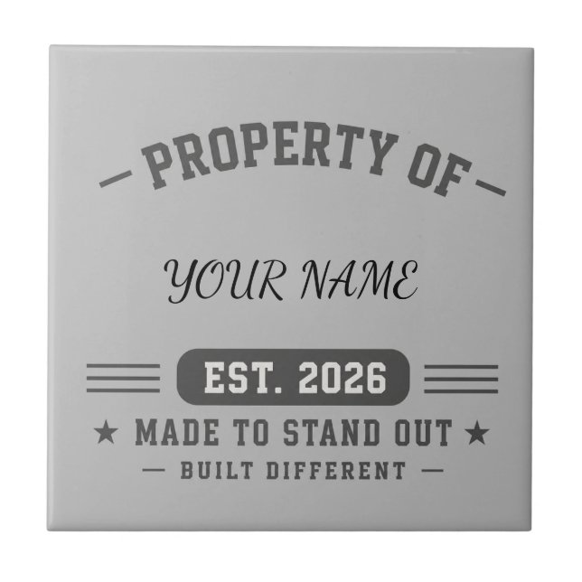 Personalized Property Of Name – Varsity Style Cust Tile (Front)