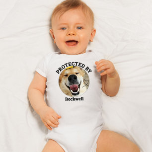 Personalized Protected By Dog Pet Photo  Baby Bodysuit