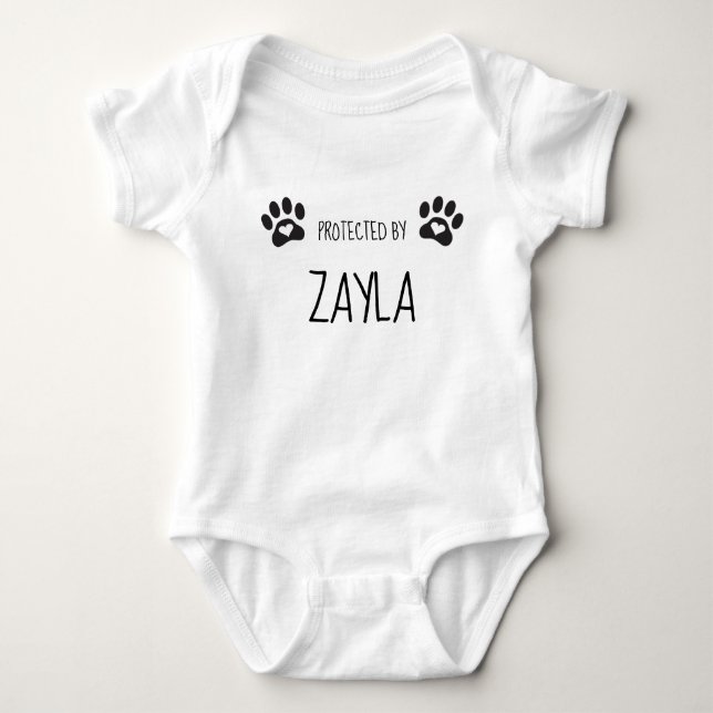 Personalized Protected By Pet Name Baby Bodysuit (Front)