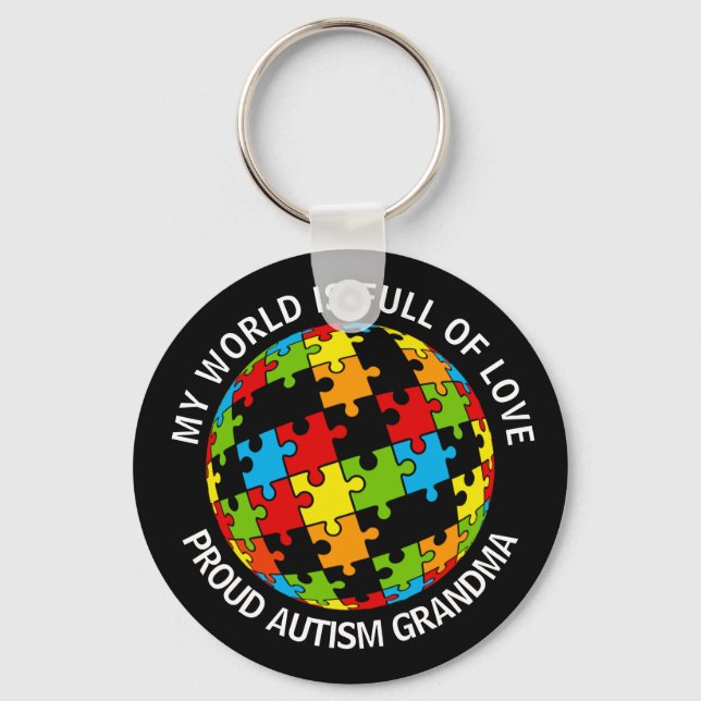 Personalized Proud Autism Dad/Mom Full of Love Keychain (Front)