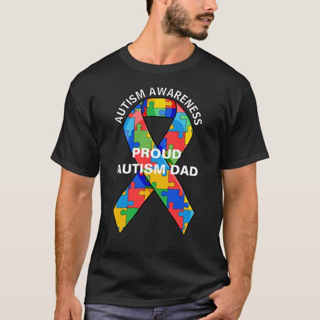 Personalized Proud Autism Dad Puzzle Ribbon T-Shirt (Front)