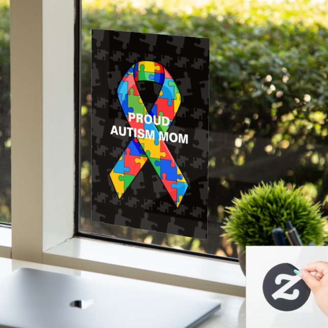 Personalized Proud Autism Mom/Dad Puzzle Ribbon Window Cling (Office)