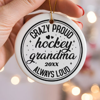 Personalized Proud Hockey Grandma Christmas Gift Ceramic Ornament