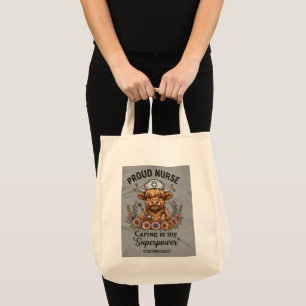 Personalized Proud Nurse Highland Cow Floral Gradu Tote Bag