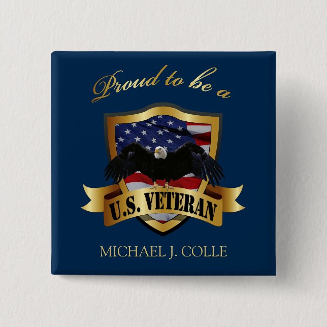 Personalized Proud to be a U.S. Veteran pin (Front)