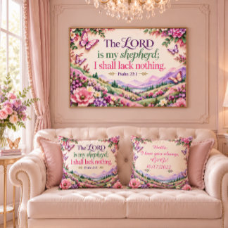 Personalized Psalm 23:1 Floral Butterfly Christian Throw Pillow