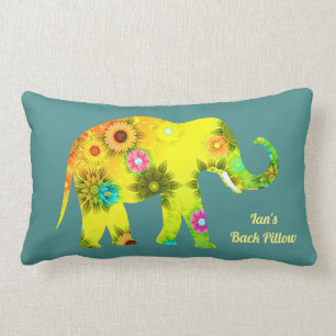 Personalized Psychedelic Floral Elephant Lumbar Pillow