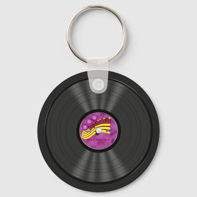 Personalized Psychedelic Vinyl Record Keychain (Front)