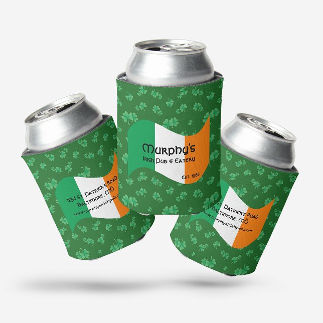 Personalized Pub & Eatery Irish Flag Shamrocks Can Cooler (Personalized Pub & Eatery Irish Flag Shamrocks Can Cooler)