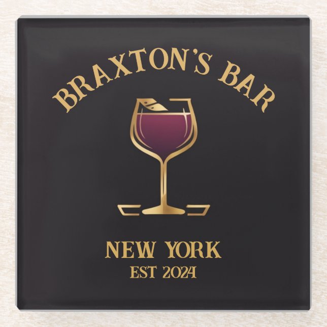 Personalized Pub Sign Bar Decor with Custom Name Glass Coaster (Front)