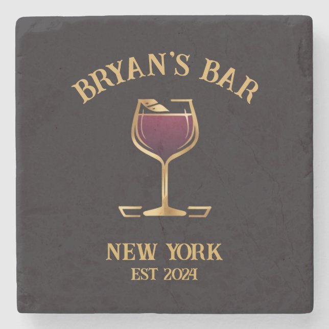 Personalized Pub Sign Bar Decor with Custom Name Stone Coaster (Front)