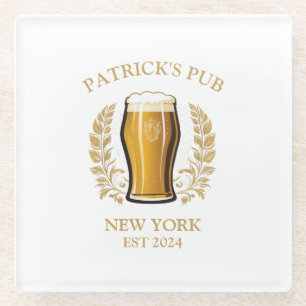 Personalized Pub Sign Beer Glass with Custom Name Coaster