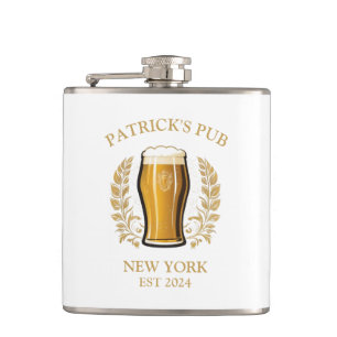 Personalized Pub Sign Beer Glass with Custom Name Hip Flask
