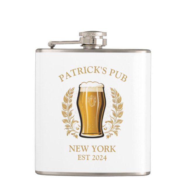 Personalized Pub Sign Beer Glass with Custom Name Hip Flask (Front)