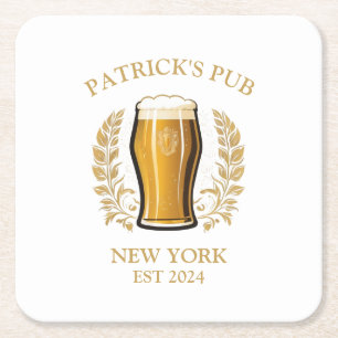 Personalized Pub Sign Beer Glass with Custom Name Square Paper Coaster
