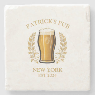 Personalized Pub Sign Beer Glass with Custom Name Stone Coaster