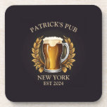 Personalized Pub Sign for Home Bar Beer Glass Logo Coaster<br><div class="desc">"personalized bar sign",  "personal custom pub signs",  "customized with your name",  "personalized pub lager plaque",  "add your own text",  "established est date",  "home brewery beer making",  "alcohol drinking ale novelty",  "bartender man cave decor",  "irish st patricks day pint"</div>