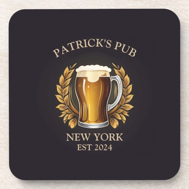 Personalized Pub Sign for Home Bar Beer Glass Logo Coaster (Front)