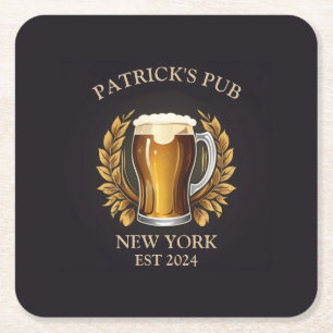 Personalized Pub Sign for Home Bar Beer Glass Logo Square Paper Coaster