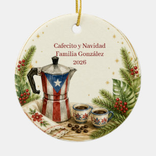 Personalized Puerto Rican Cafecito Greca Christmas Ceramic Ornament