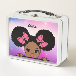 Personalized Puff Hair Baby girl Metal Lunch Box