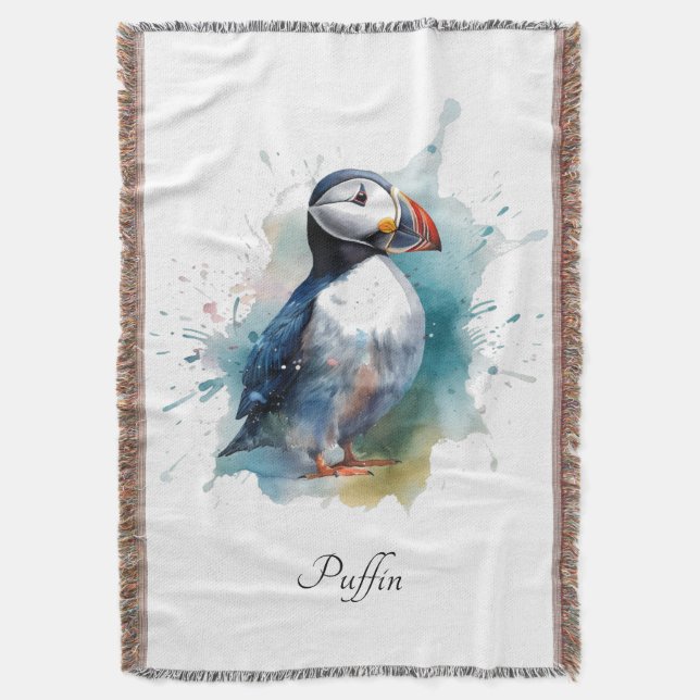 Personalized Puffin Beach House Welcome Throw Blanket (Front Vertical)