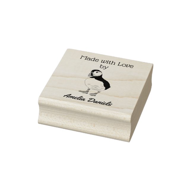 Personalized Puffin Made with love Rubber Stamp (Stamp)