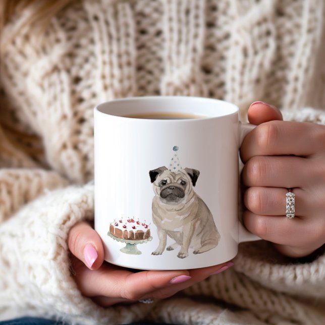 Personalized Pug Birthday Cake Coffee Mug (Creator Uploaded)