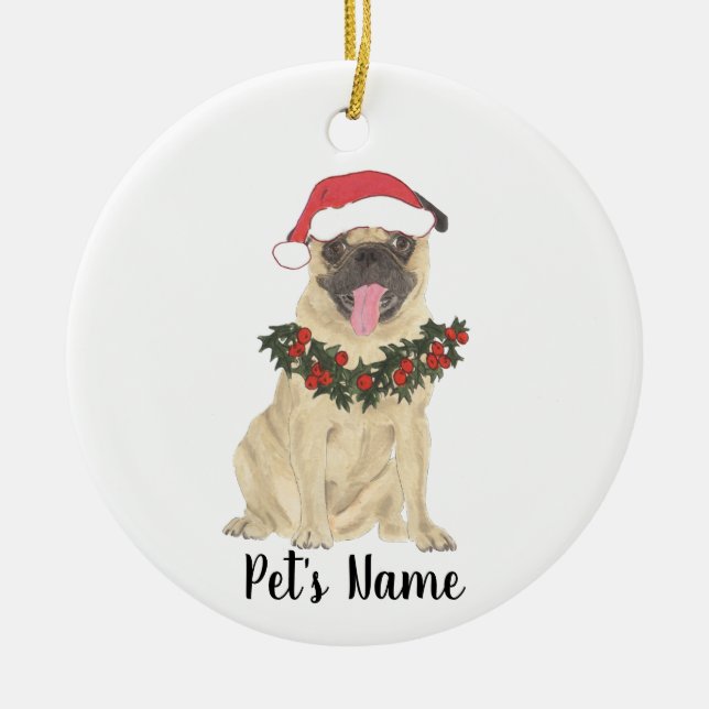 Personalized Pug Ceramic Ornament (Front)