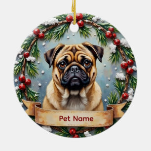 Personalized Pug Christmas Ceramic Ornament