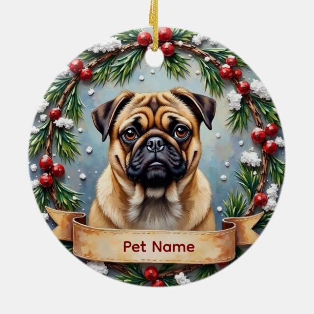 Personalized Pug Christmas Ceramic Ornament (Back)