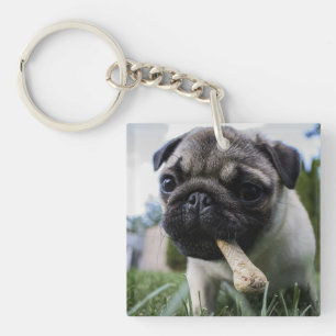Personalized Pug Dog Photo and Name  Keychain