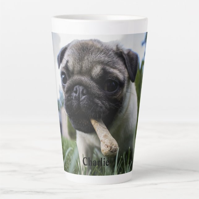 Personalized Pug Dog Photo and Name  Latte Mug (Front)