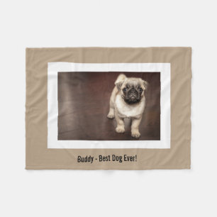Personalized Pug Dog Photo and Your Pug Dog Name Fleece Blanket