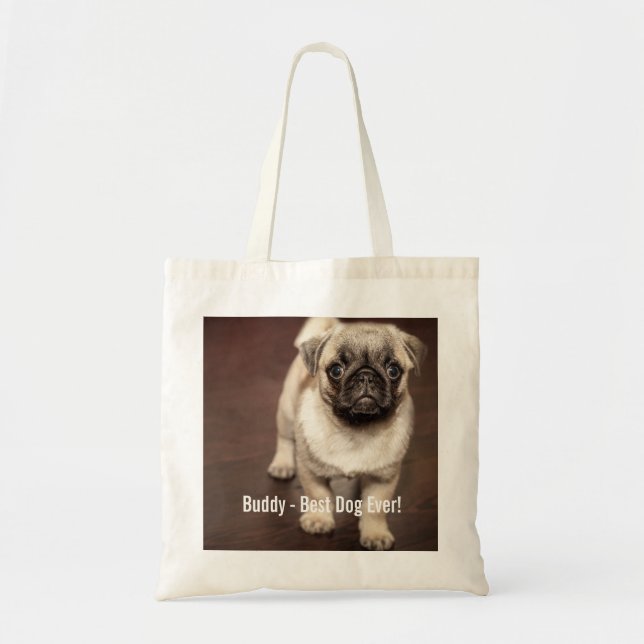 Personalized Pug Dog Photo and Your Pug Dog Name Tote Bag (Front)