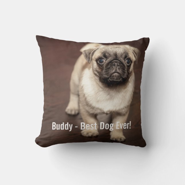 Personalized Pug Dog Photo Your Pug Dog Name Throw Pillow (Front)
