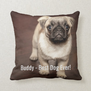 Personalized Pug Dog Photo Your Pug Dog Name Throw Pillow