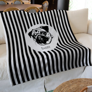 personalized pug dog  stylish trendy custom  fleece blanket