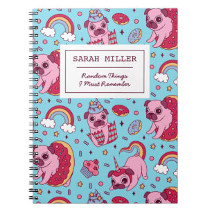 Personalized Pug Doodle Pattern Sweet Dessert Notebook