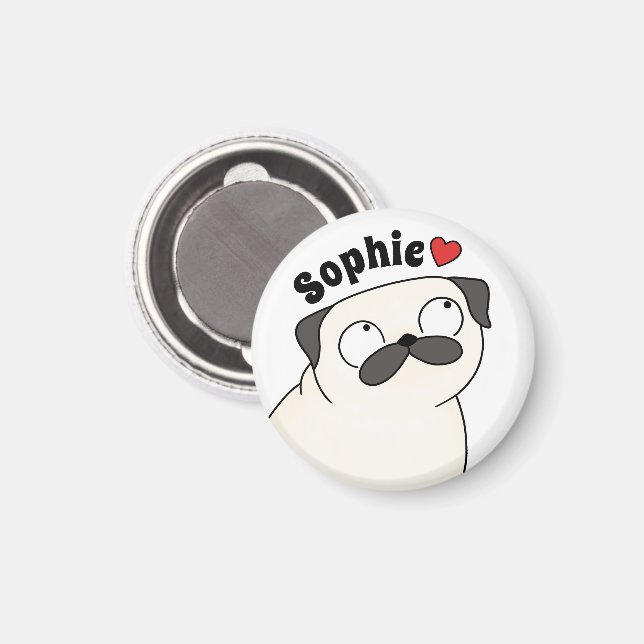 Personalized Pug Magnet, Custom Name Pug Magnet (Front/Back)
