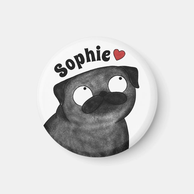 Personalized Pug Magnet, Custom Name Pug Magnet (Front)