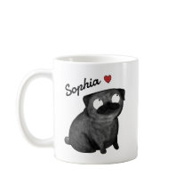 Personalized Pug Mug, Black Pug Custom Name cup