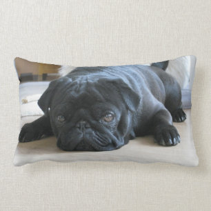 Personalized Pug Pillow, black pug puppy, cute Lumbar Pillow