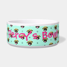 Personalized Pug Print Dog Bowl