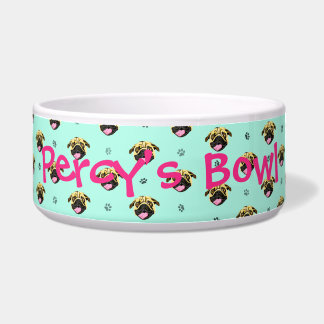 Personalized Pug Print Dog Bowl