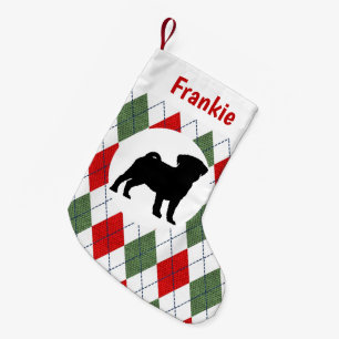 Personalized Pug Red And Green Argyle Pattern Small Christmas Stocking